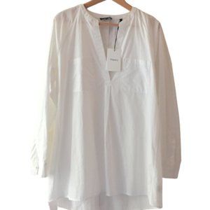 NEW Theory White Cotton Button Back Popover Tunic High/Low Hem Split Back Large